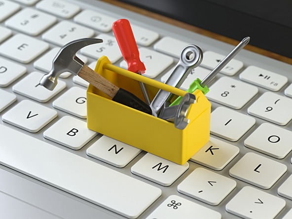 small toolbox on a laptop keyboard